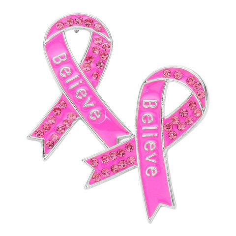 Pink ribbon earrings