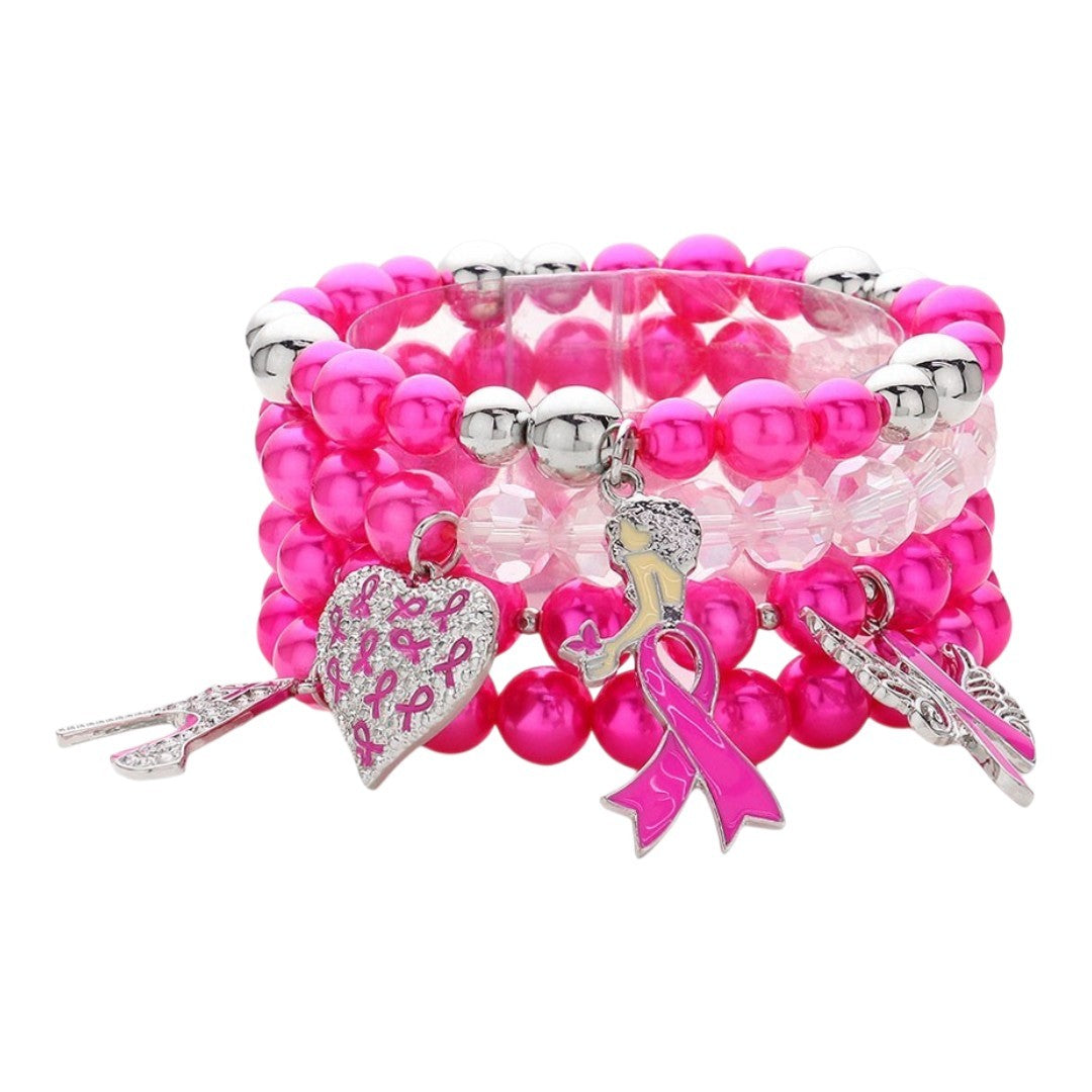 Hot Pink ribbon stack charm bracelets style 1