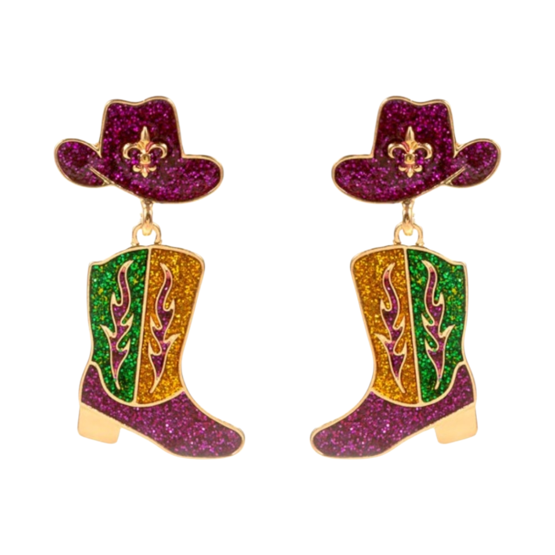 Mardi Gras boots fleur earrings