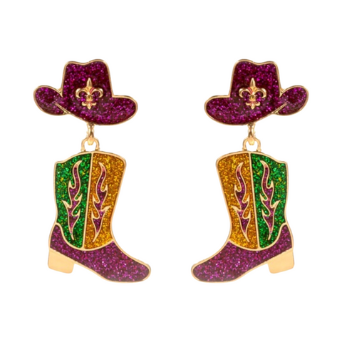 Mardi Gras boots fleur earrings