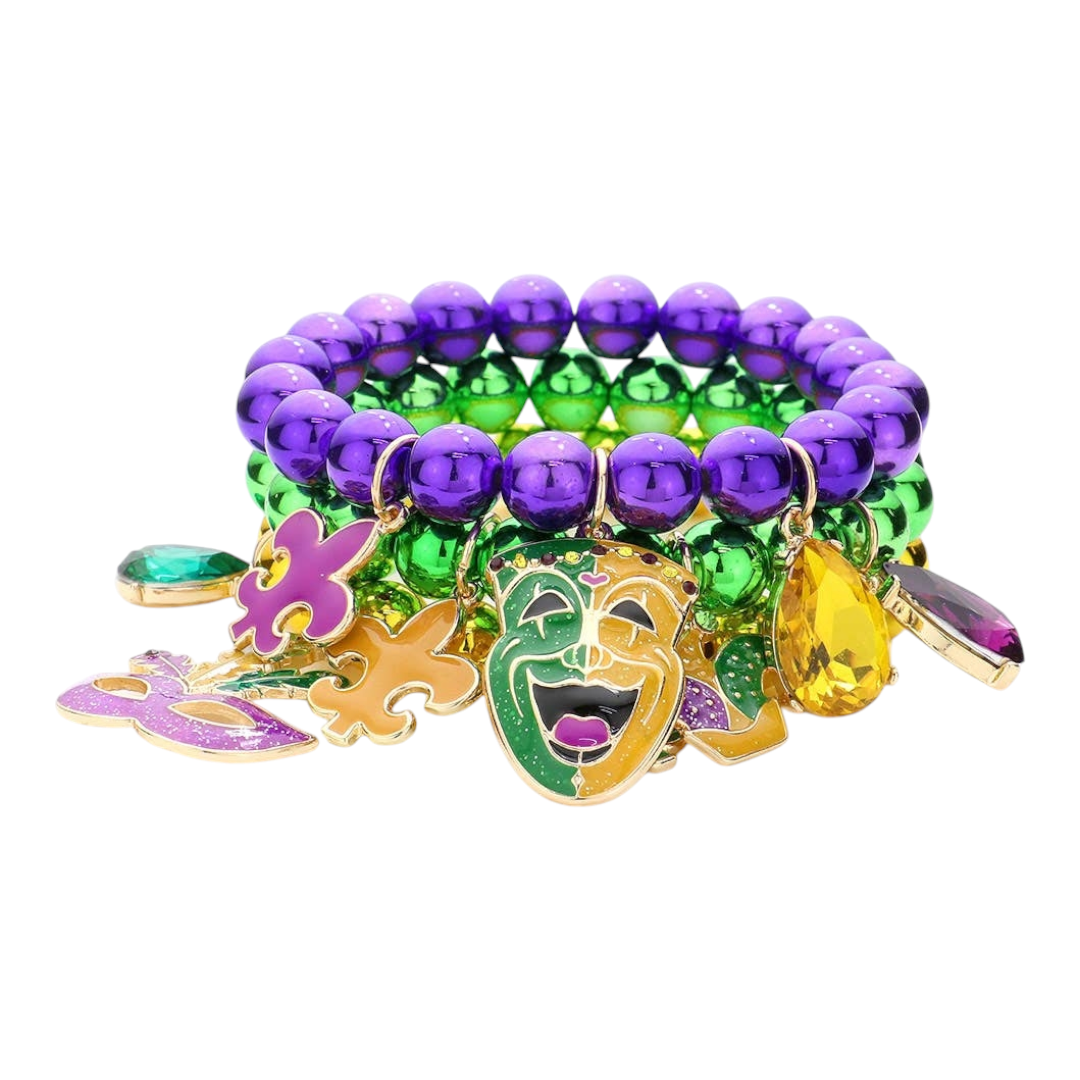 Stacked Mardi Gras charm bracelet