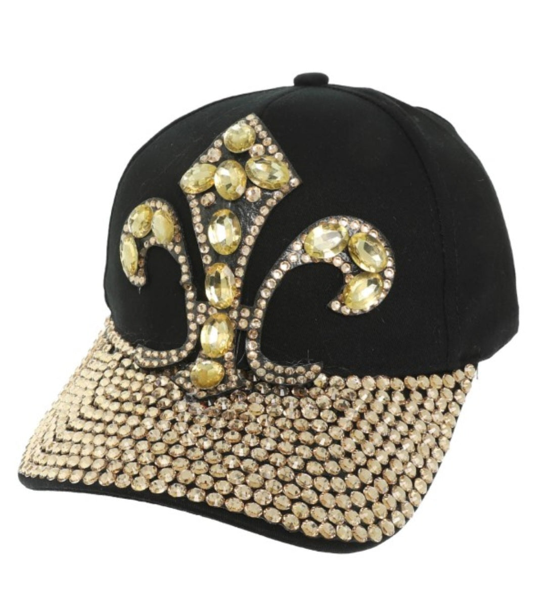 Fleur de lis bling cap black