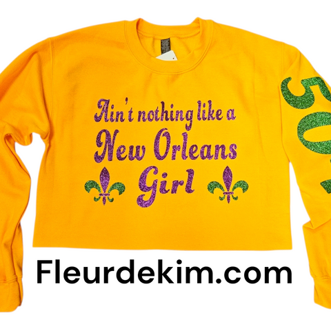 New Orleans Girl oversized fleece crop top gold