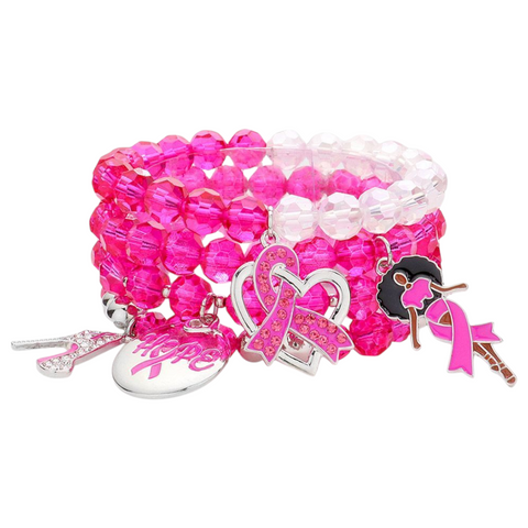 Hot Pink ribbon stack charm bracelets style 2
