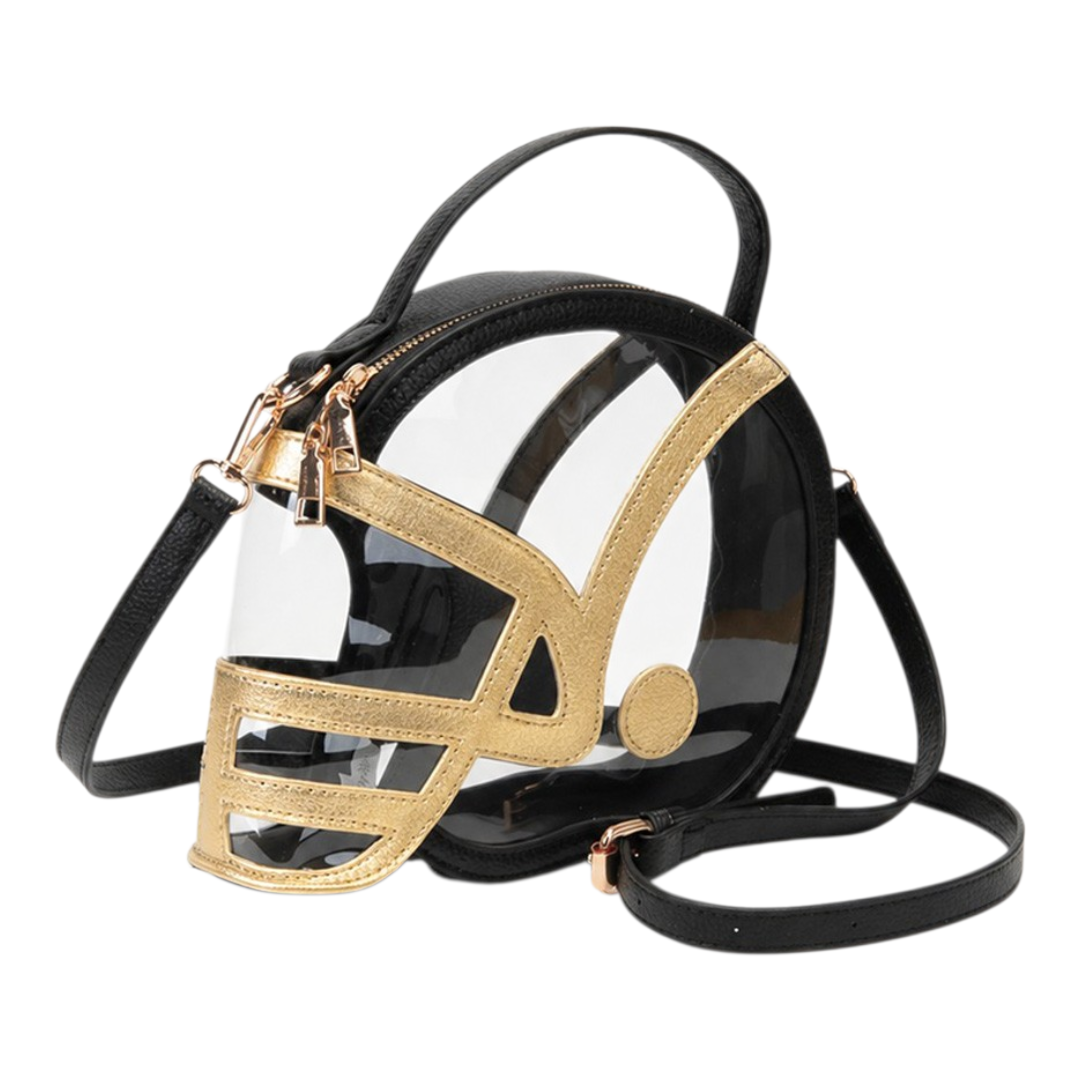 Black and gold helmet clear bag
