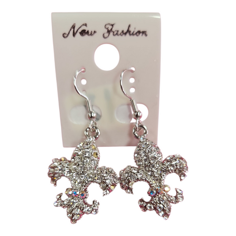 Bling silvertone fleur de lis earrings