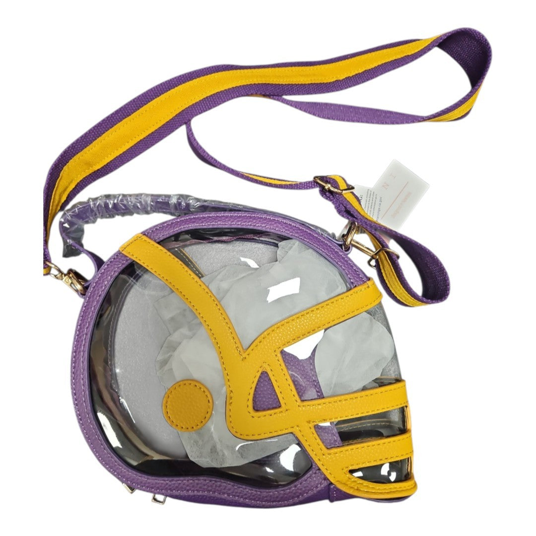 Purple/mustard helmet clear bag (has wide purple/mustard strap)