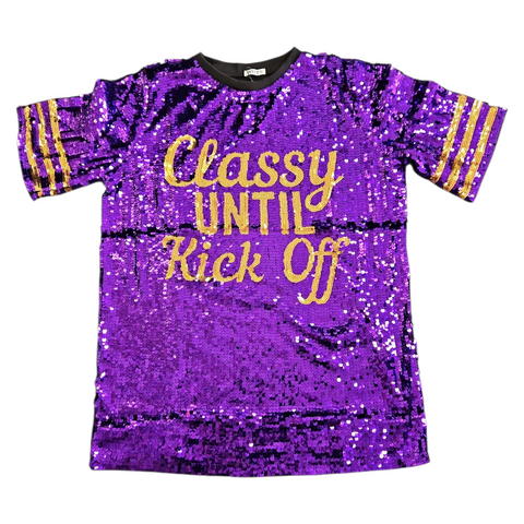 Purple n gold sequin dress Classy Until Kickoff (sequin front only)