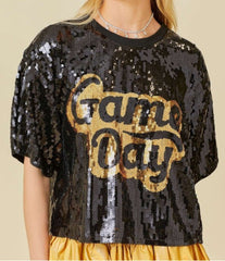 OVERSIZED bl/gd sequin Game Day crop