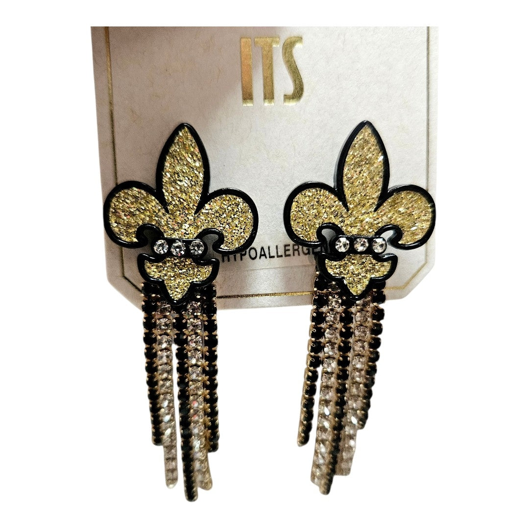 Rhinestone glitter tassel fleur earrings