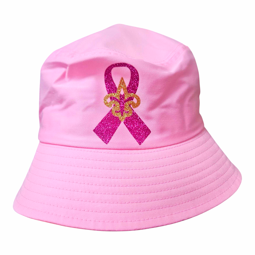 Pink ribbon fleur bucket hat