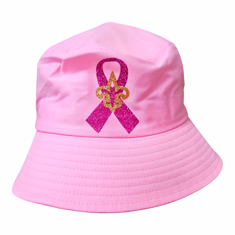 Pink ribbon fleur bucket hat