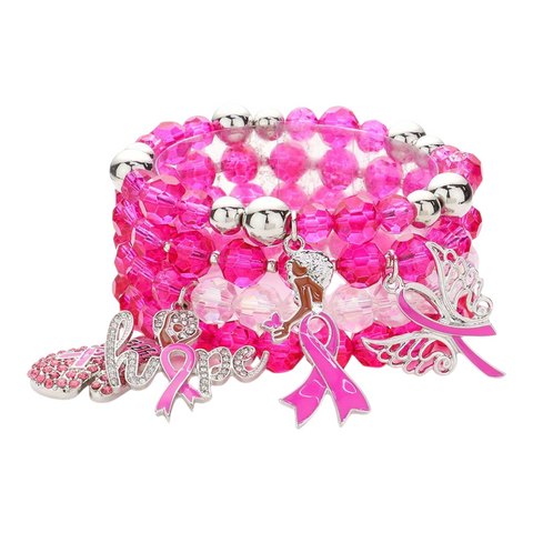 Hot Pink ribbon stack charm bracelets style 1