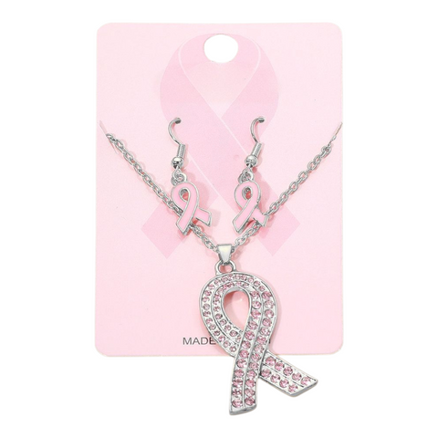 *SPECIAL BUY* Pink ribbon set *silvertone*