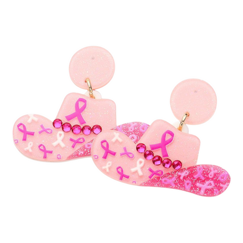 Pink ribbon cowboy hat earrings