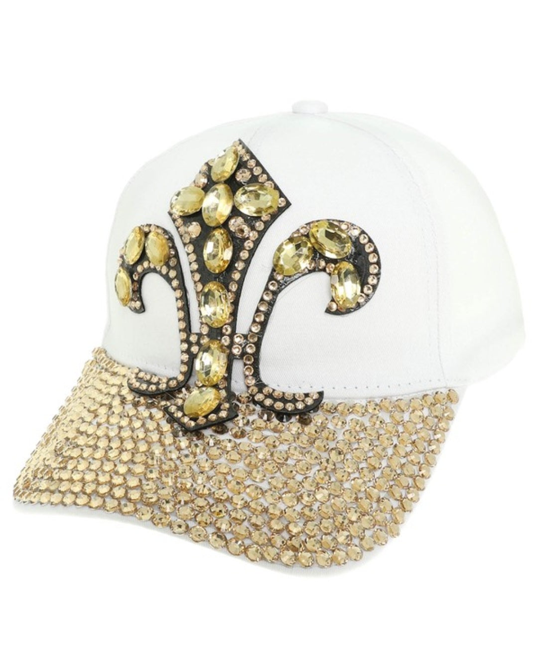 Fleur de lis bling cap white