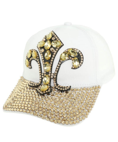 Fleur de lis bling cap white