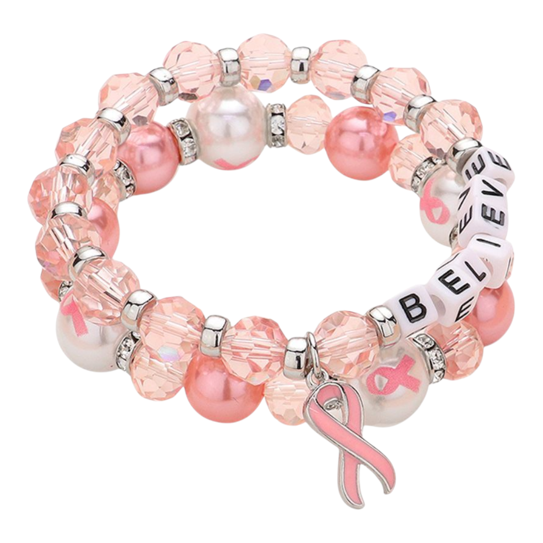 Pink believe charm bracelets