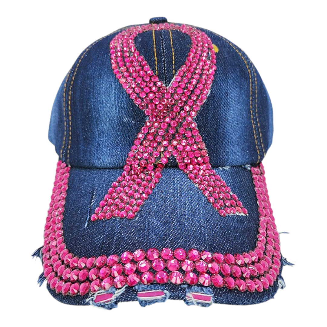 Pink ribbon bling hat