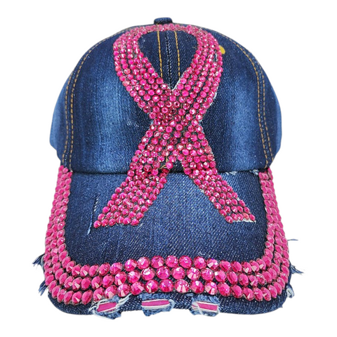 Pink ribbon bling hat