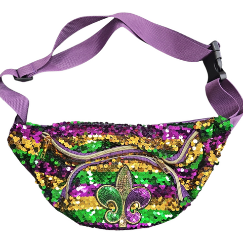 *Sequin* Mardi Gras fleur de lis fannypack