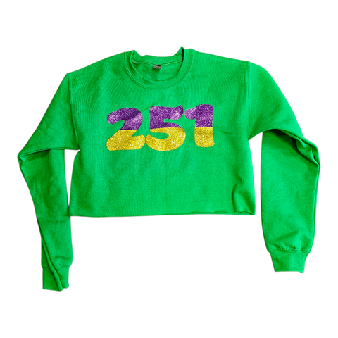 251 Mardi Gras oversized fleece crop top green (can also be purple or gold; see notes)