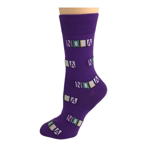 Purple Mardi Gras Nola tile socks