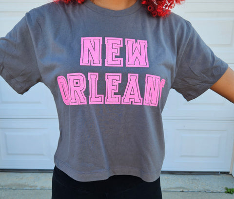 New Orleans crop charcoal gray/pink