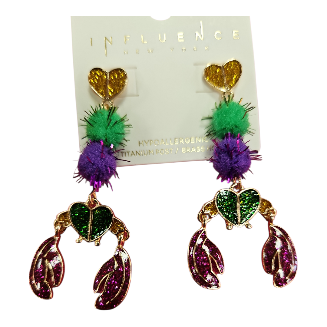 Mardi Gras sparkly crawfish earrings