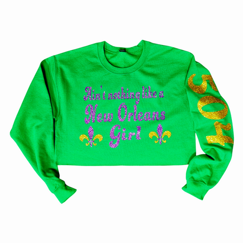 New Orleans Girl oversized fleece crop top green