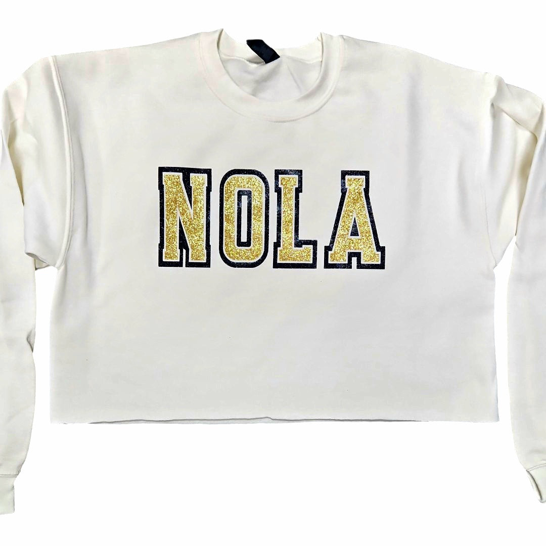 Oversized fleece sparkly NOLA crop sweatshirt