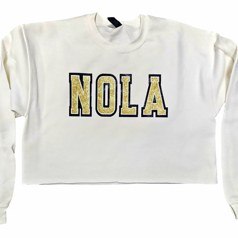 Oversized fleece sparkly NOLA crop sweatshirt