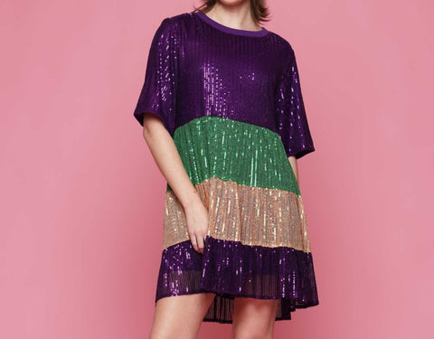 Sequin Mardi Gras babydoll dress