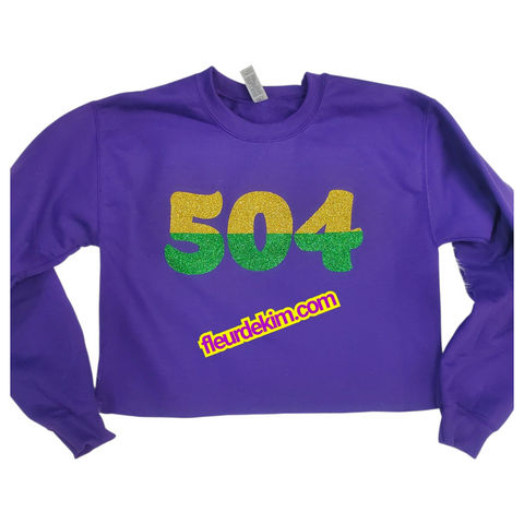 504 Mardi Gras oversized fleece crop top purple