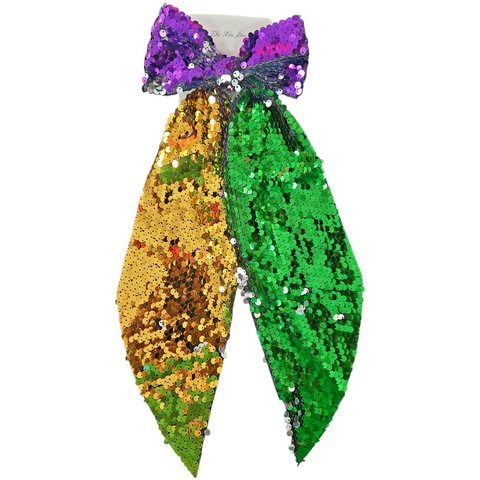 Large lightweight sequin Mardi Gras hair bow