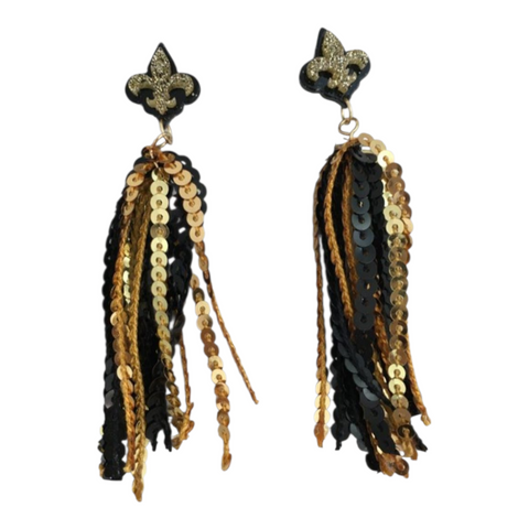 Sequin black n gold fleur earrings