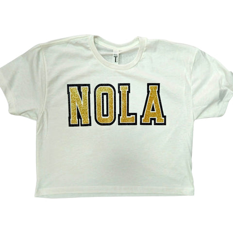 White sparkly NOLA crop tshirt