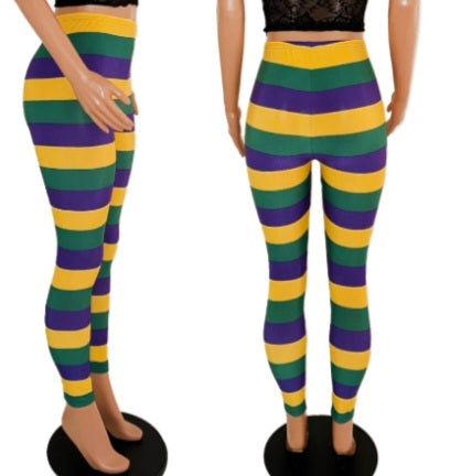 Mardi Gras striped tights one size