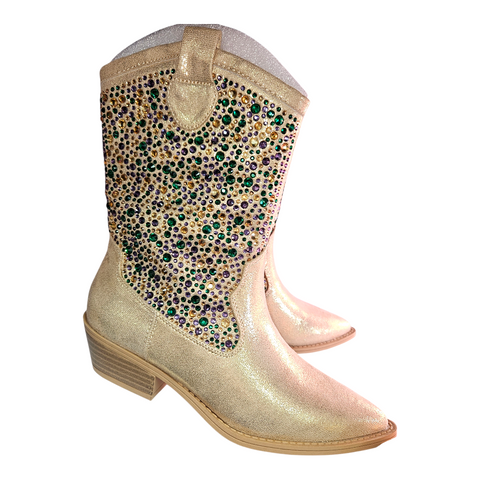Mardi Gras rhinestone boots