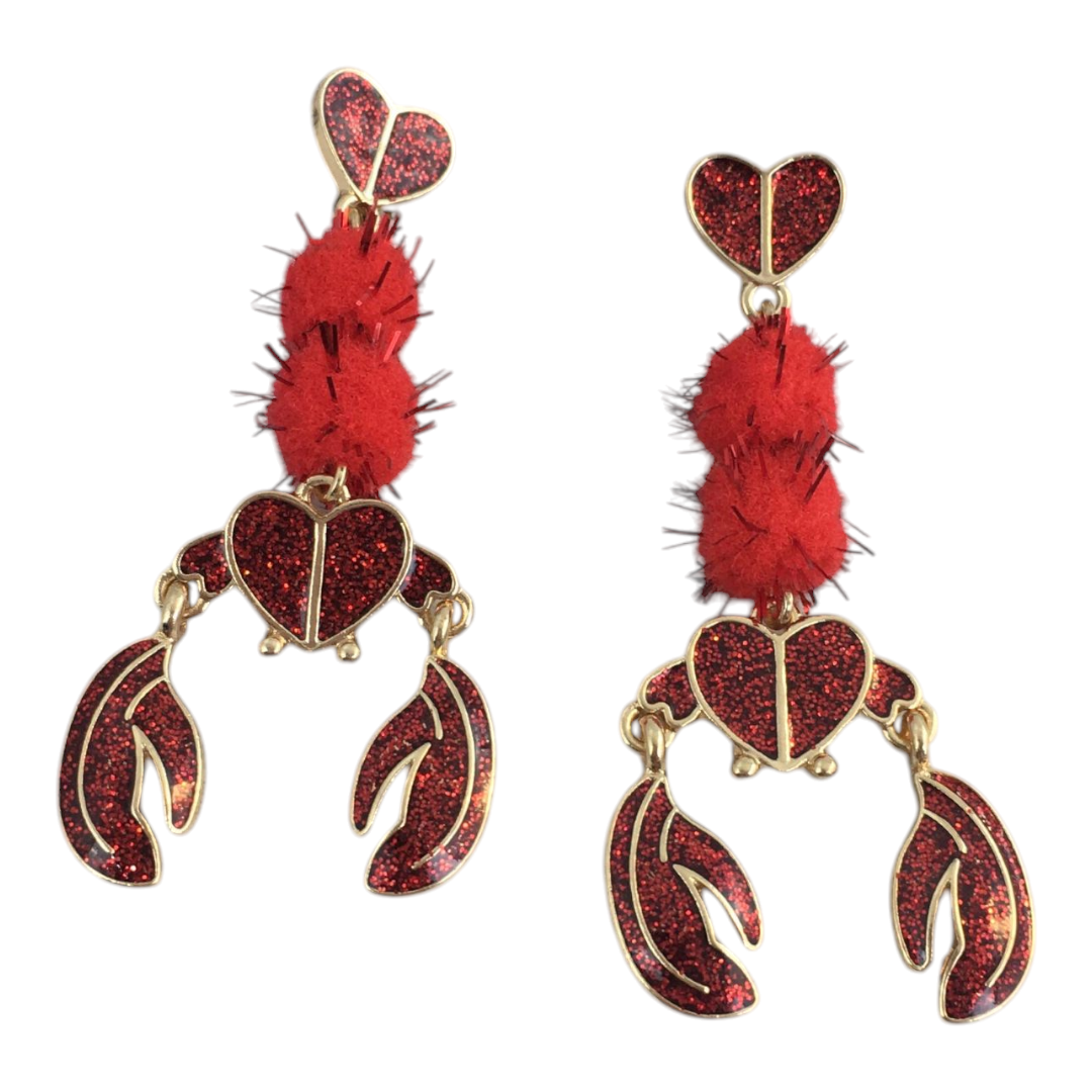 Crawfish  pom earrings