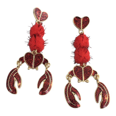 Crawfish  pom earrings