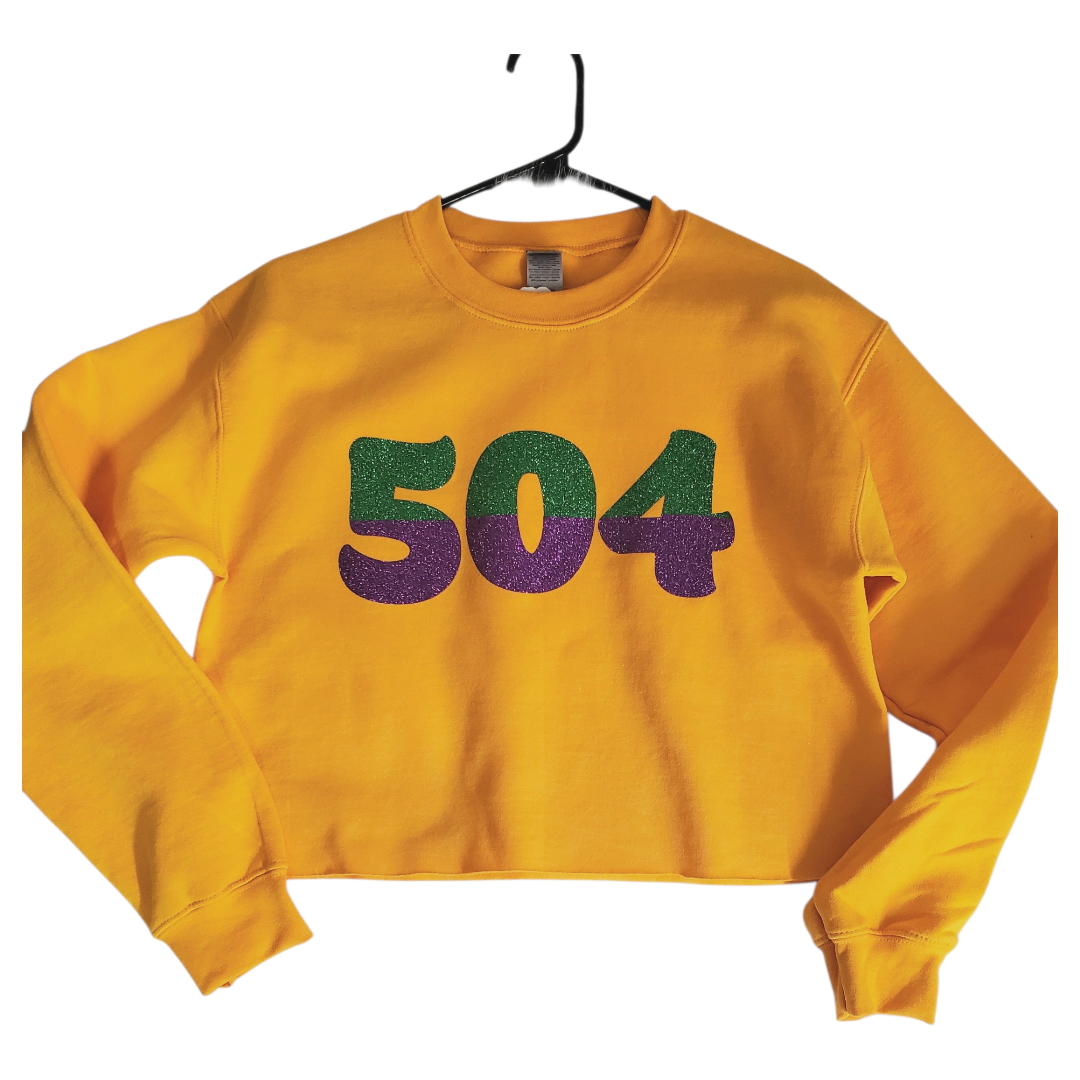 504 Mardi Gras oversized fleece crop top yellow