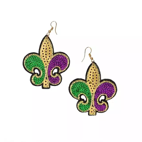 Mardi Sequin fleur de lis earrings