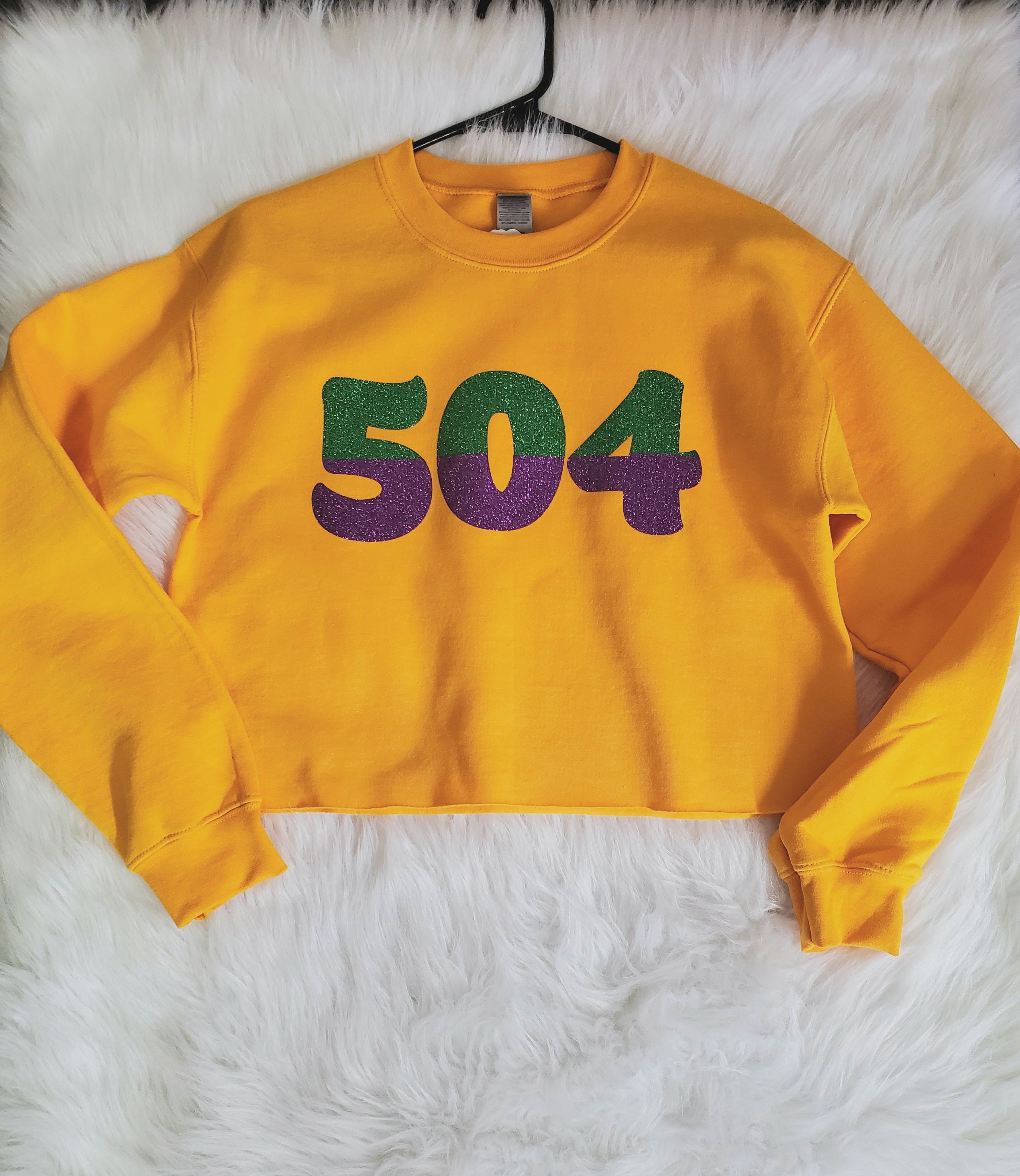 504 Mardi Gras oversized fleece crop top yellow