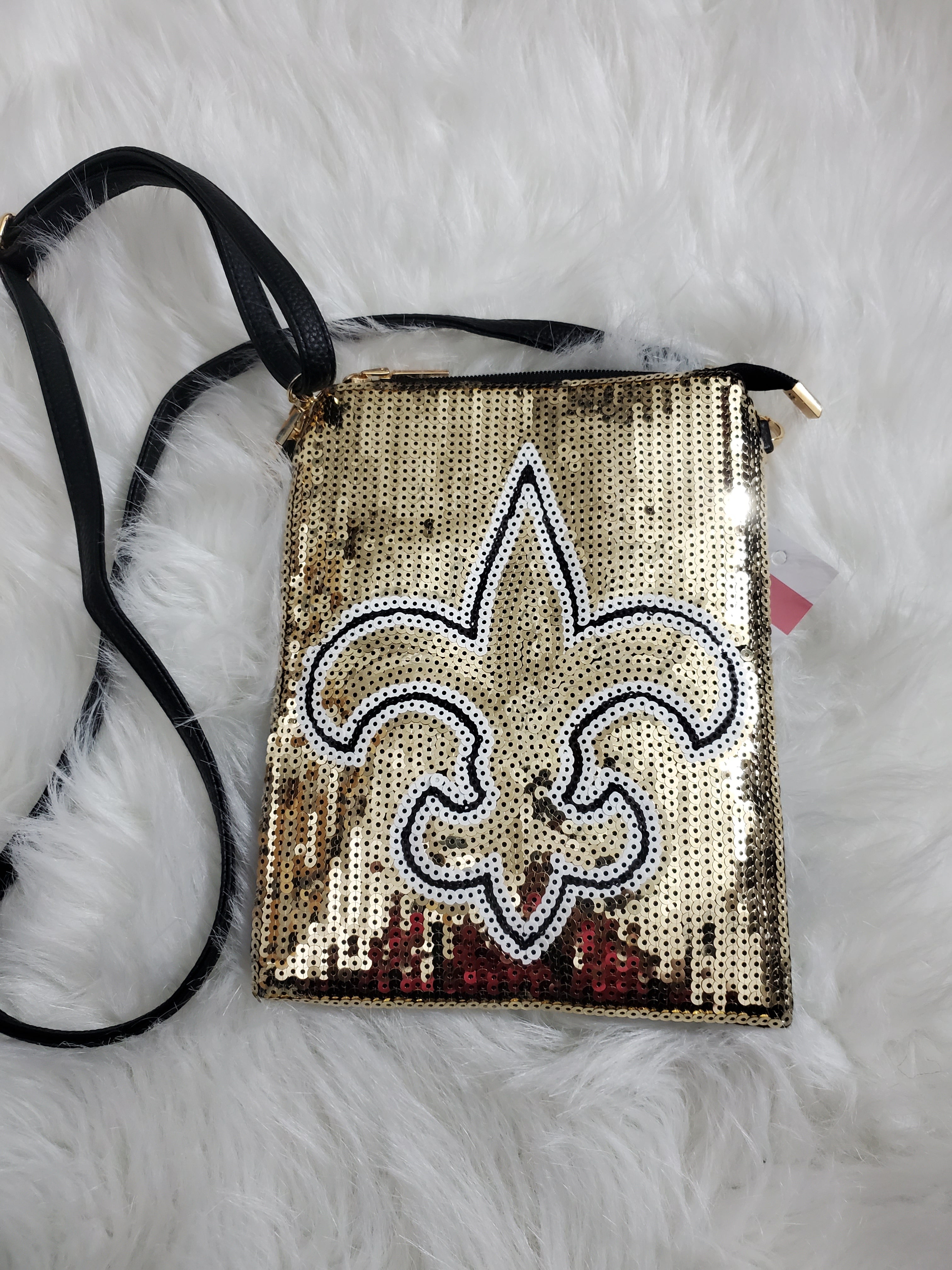 Gold Sequin fleur de lis crossbody purse