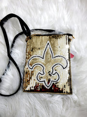 Gold Sequin fleur de lis crossbody purse