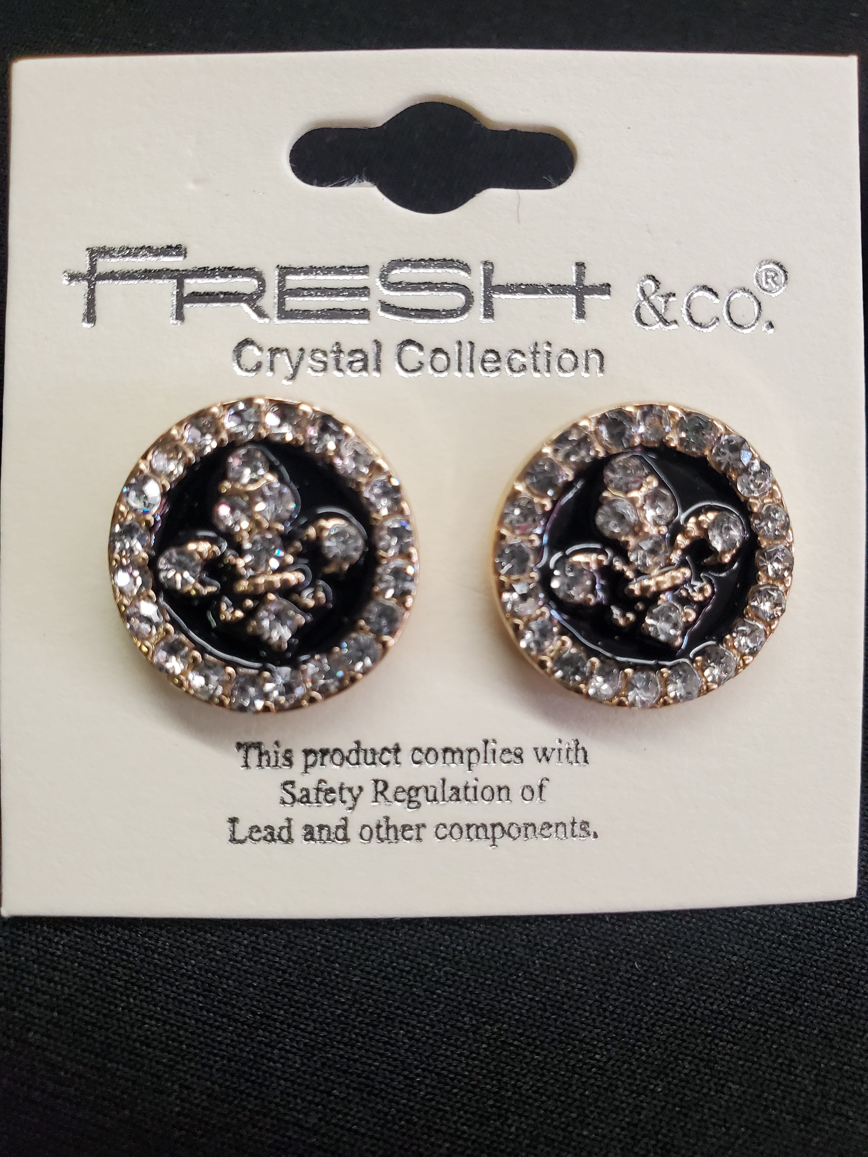 Bling round black/gold stud earrings
