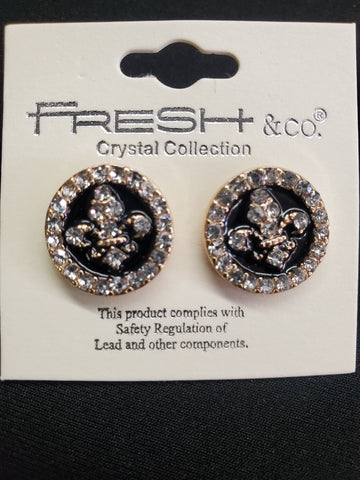 Bling round black/gold stud earrings