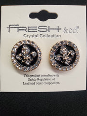 Bling round black/gold stud earrings