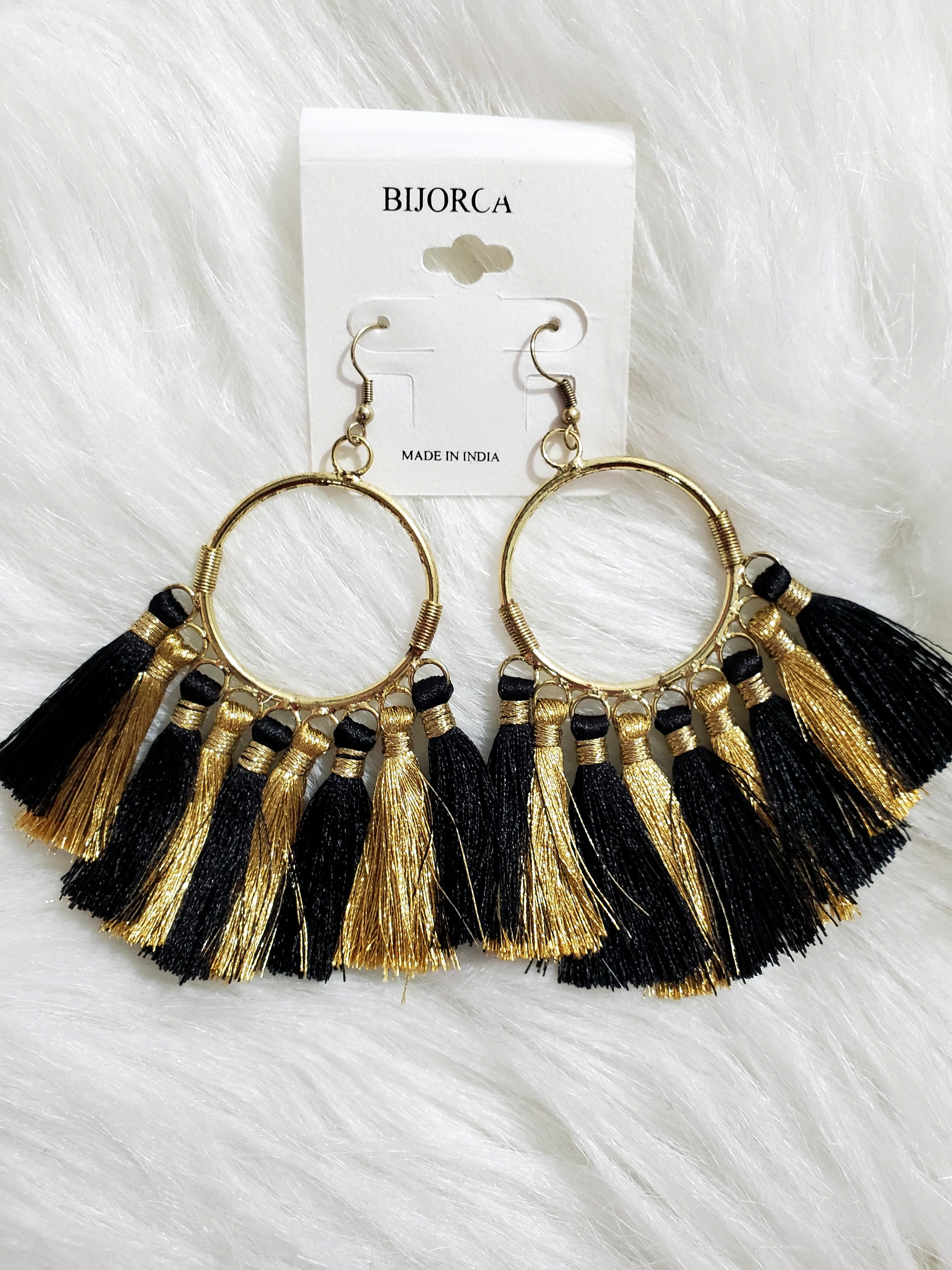 Black n gold tassel earrings (XL)
